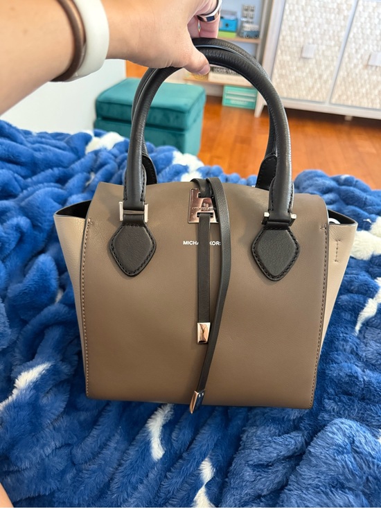 Michael Kors Collection Handbags - Michael Kors Collection Taupe and Black Leather Satchel